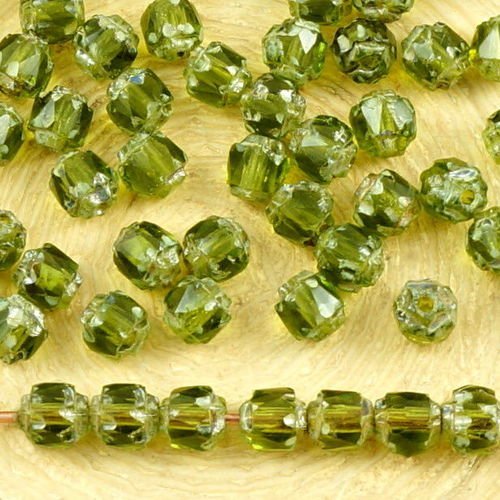 50pcs picasso cristal vert olive en verre tchèque de la cathédrale de facettes feu poli perles de 4m sku-35753