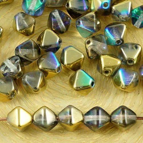 30pcs cristal d'or arc-en-ciel de la moitié tchèque en verre à facettes bicone perles pyramide entre sku-35820