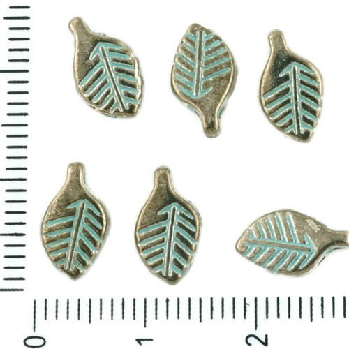18pcs tchèque bleu turquoise patine antique ton argent petite feuille de charmes pendentifs à deux f sku-34118