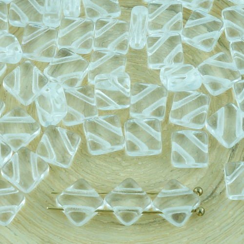 30pcs cristal clair losange plat carré soyeux 2 deux trou de verre tchèque perles de 6mm sku-32203