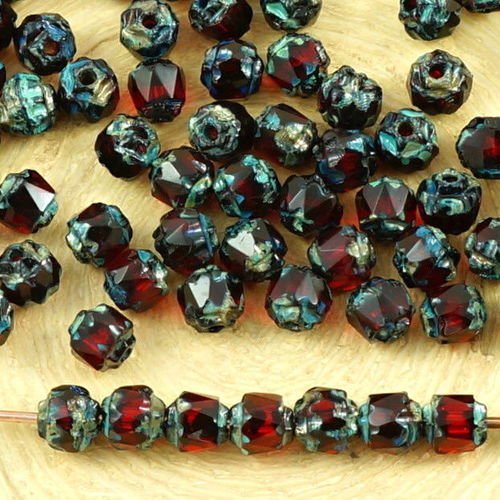 50pcs picasso cristal rubis foncé-rouge tchèque en verre cathédrale facettes feu poli perles de 4mm  sku-35751