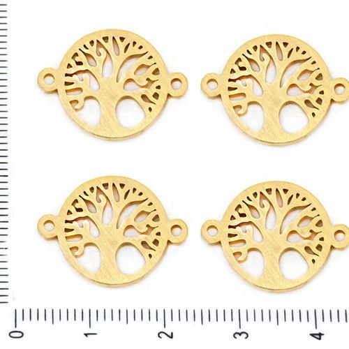 2pcs en acier inoxydable de l'or ton arbre de vie bracelet connecteurs bouddha mala floral feuilles  sku-38447