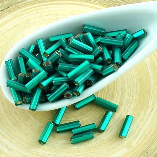 20g mat turquoise argent bordée tchèque de bugle de verre de tube de perles de rocaille preciosa de  sku-30335