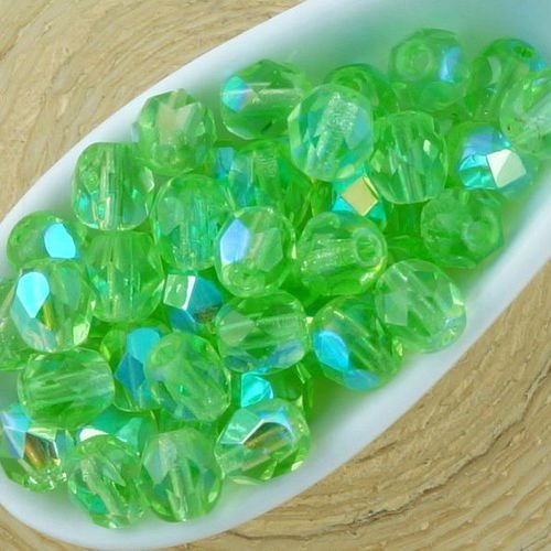 50pcs cristal d'olive olivine péridot vert ab demi-rond à facettes feu poli entretoise tchèque perle sku-33393
