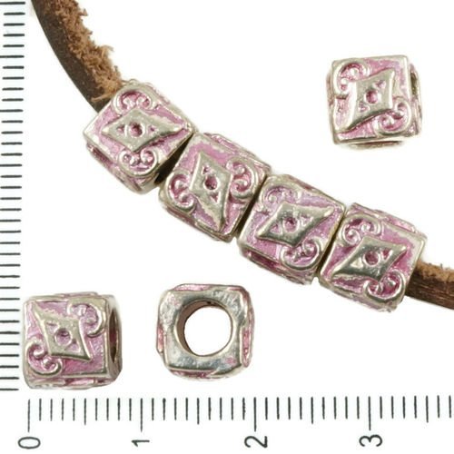 8pcs antique ton argent valentine rose patine laver de grandes trou cube européenne pandora style lo sku-36586