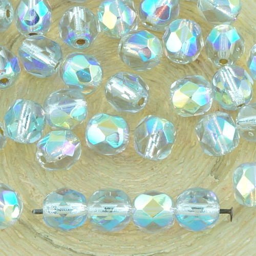 40pcs argent cristal doublé ab demi-rond à facettes feu poli entretoise de verre tchèque perles de 6 sku-34592
