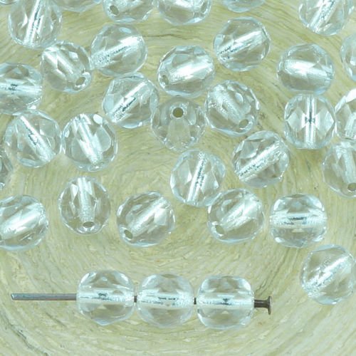 40pcs cristal d'argent bordée de ronde à facettes feu poli entretoise de verre tchèque perles de 6mm sku-34612