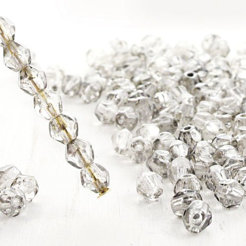 50pcs crystal clear silver rain repéré bicone à facettes feu poli verre tchèque perles de 4mm sku-38740