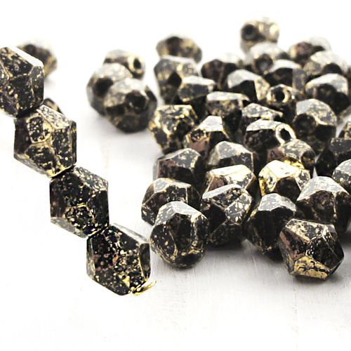 20pcs opaque jet black gold pluie repéré bicone à facettes feu poli verre tchèque perles de 6mm sku-38744