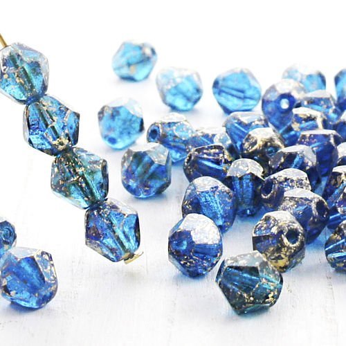 20pcs crystal bleu turquoise vert or de la pluie repéré bicone à facettes feu poli verre tchèque per sku-38746