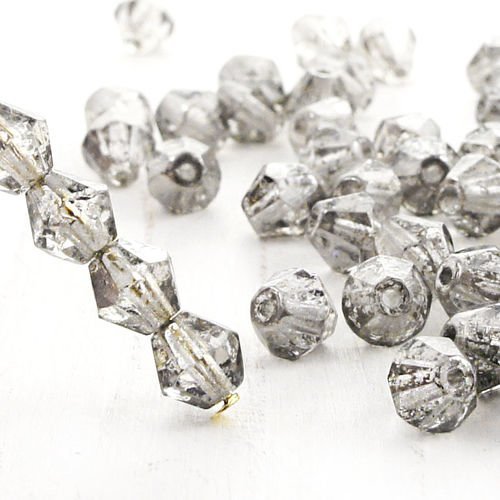 20pcs crystal clear silver rain repéré bicone à facettes feu poli verre tchèque perles de 6mm sku-38749