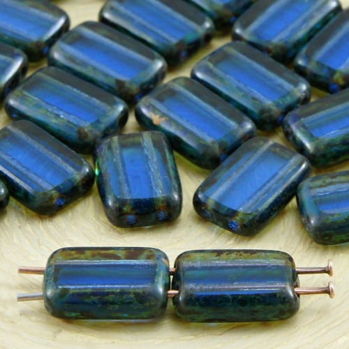 8pcs picasso brun cristal bleu royal saphir table de découpe à plat 2 deux trou rectangle de verre t sku-32678