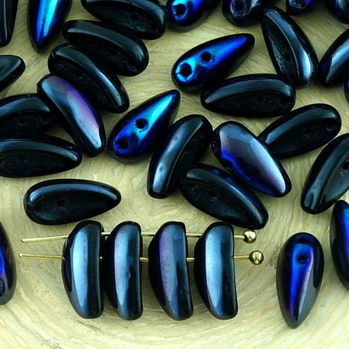 30pcs noir métallique opaque blue flare preciosa piment 2 deux trous tchèque perles de verre 11 mm x sku-32817