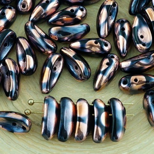 30pcs opaque noir de jais de bronze en pointillés paon preciosa piment 2 deux trous tchèque perles d sku-32821