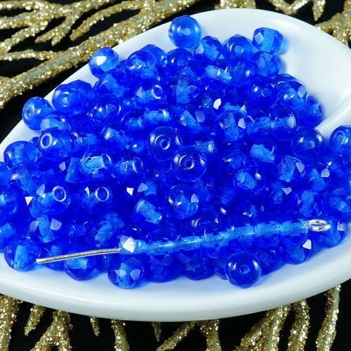 Foncé bleu clair tchèque en verre à facettes rondelle perles rondelles feu poli 5mm x 3mm 50pcs sku-18525