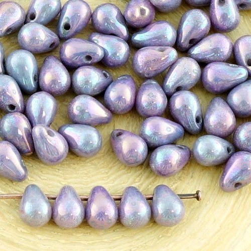 40pcs nébuleuse violet blanc albâtre opale larme petite de verre tchèque perles de 4 mm x 6 mm sku-35030