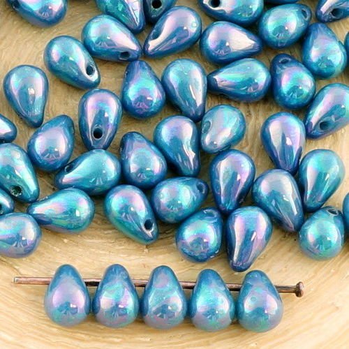 40pcs nébuleuse pourpre opaque turquoise bleu bébé larme petite de verre tchèque perles de 4 mm x 6  sku-35039