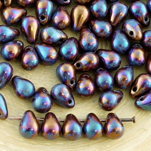 40pcs nébuleuse pourpre opaque brun chocolat larme petite de verre tchèque perles de 4 mm x 6 mm sku-35041