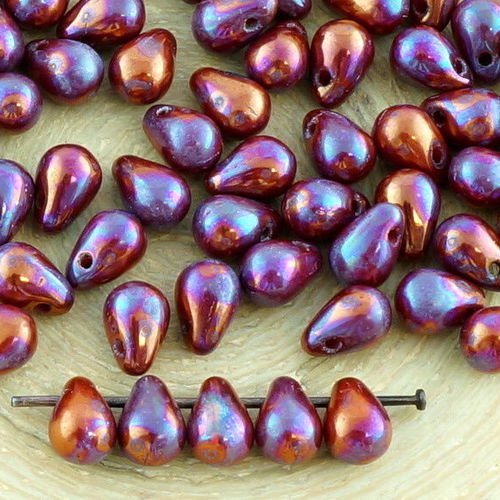 40pcs nébuleuse opaque rouge corail larme petite de verre tchèque perles de 4 mm x 6 mm sku-35042