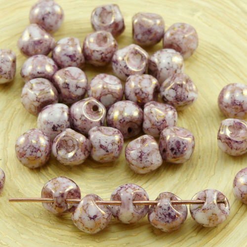 30pcs picasso violet or lustre en terre cuite de champignons bouton de verre tchèque perles de 6mm x sku-30984
