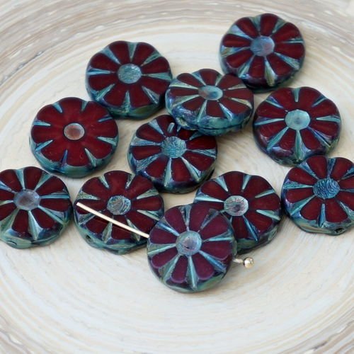8pcs picasso bordeaux rouge corail travertin de table de fleurs coupées plat pièce de verre tchèque  sku-26954