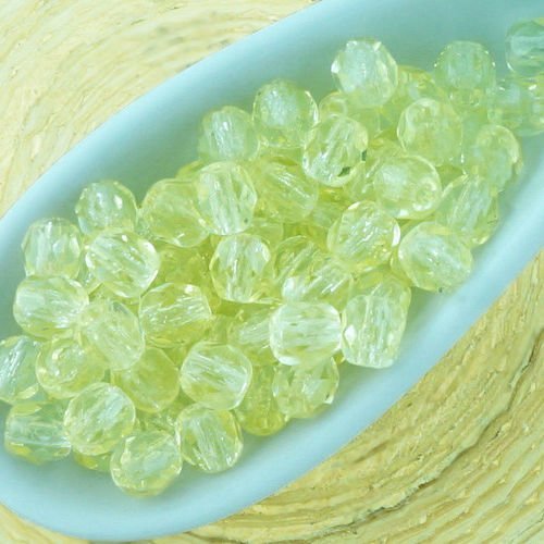 100pcs cristal jaune jonquille clair ronde à facettes feu poli petite entretoise tchèque perles de v sku-33149