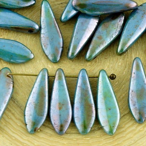 30pcs picasso brun opaque blue fern green lustre poignard plat de feuilles de verre tchèque perles 5 sku-34452