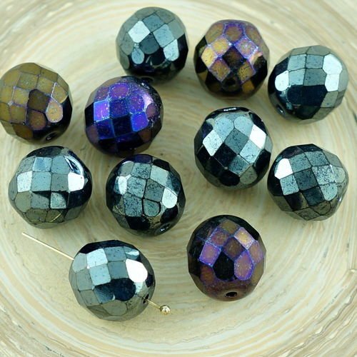 10pcs grand brun métallique arc-en-ciel de l'iris tour de verre tchèque perles de feu poli facettes  sku-29094