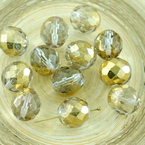 10pcs gros d'or cuvée cristal demi-rond verre tchèque perles à facettes feu poli de noël 12mm sku-29108