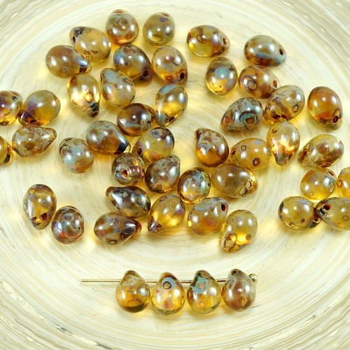 40pcs picasso cristal jaune verre tchèque petite larme perles de 7mm x 5mm sku-27062