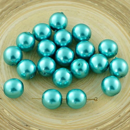 20pcs lite bleu turquoise imitation de perles de verre tchèque rondes 8mm sku-29124