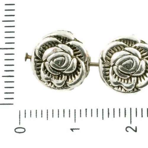 6pcs antique ton argent fleur rose floral de perles de charmes tchèque métal conclusions 11mm x 6mm sku-37353