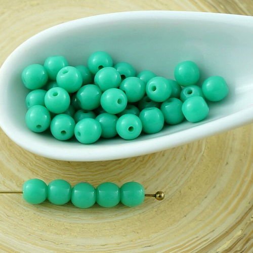 100pcs opaque turquoise green tour druk verre tchèque pressé perles de petite entretoise de 4mm sku-29178