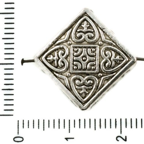 4pcs argent antique valentine grand plat losange carré motif de coeur perles tchèques en métal concl sku-37405