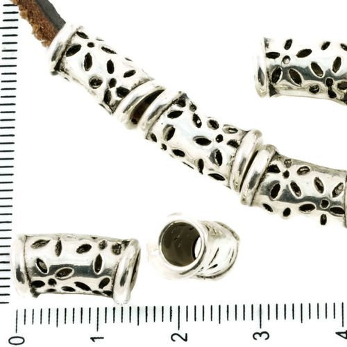 8pcs argent antique ton gros trou du tube européenne pandora style creux de la fleur floral charmes  sku-37299