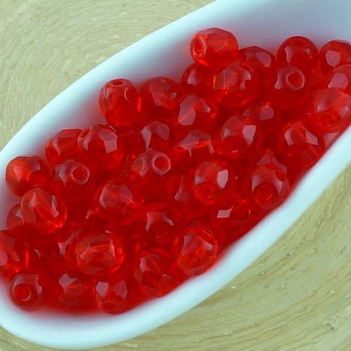 100pcs cristal rouge corail clair ronde à facettes feu poli petite entretoise tchèque perles de verr sku-33365