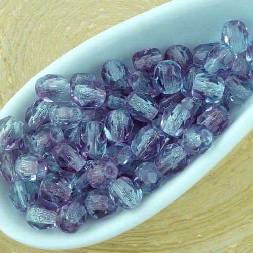 100pcs léger en cristal améthyste violet clair ronde à facettes feu poli petite entretoise tchèque p sku-33382