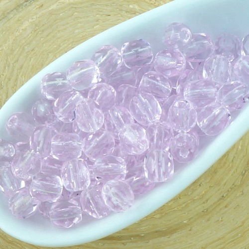 100pcs cristal rose clair valentine ronde à facettes feu poli petite entretoise tchèque perles de ve sku-33398