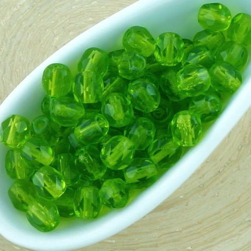 100pcs cristal d'olive olivine vert clair ronde à facettes feu poli petite entretoise tchèque perles sku-33419