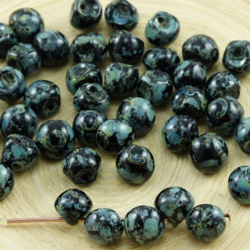 30pcs picasso champignons noirs bouton de verre tchèque perles de 6mm x 5mm sku-31417