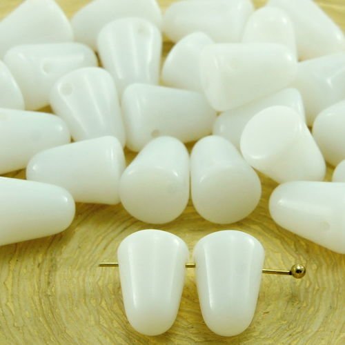 14pcs blanc albâtre opale cône de bonbon pointes crampons gum drop tchèque perles de verre de 10mm x sku-33550