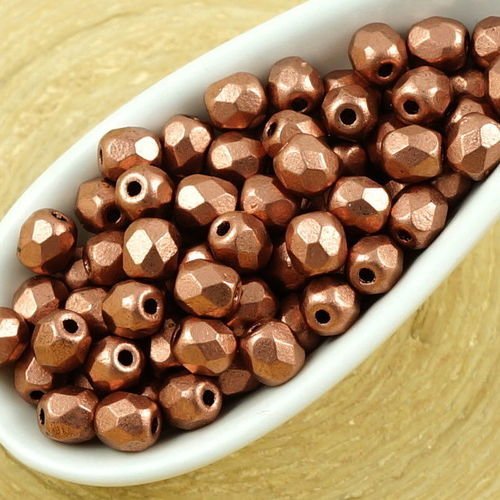 100pcs mat métallisé bronze cuivre ronde à facettes feu poli entretoise tchèque perles de verre de 4 sku-35673