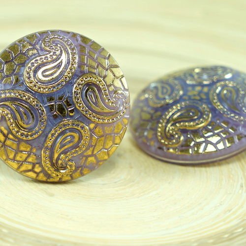 1pc opaque violet feuille d'or de peau de serpent de l'oriental à la main le verre tchèque bouton de sku-27490