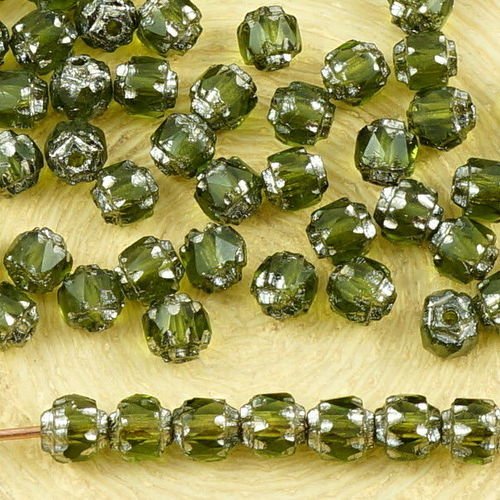 50pcs cristal vert olive métallisé argent verre tchèque cathédrale facettes feu poli perles de 4mm d sku-35758