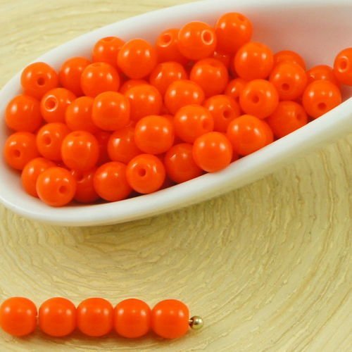 100pcs opaque orange halloween ronde druk verre tchèque pressé perles de petite entretoise de 4mm sku-31841