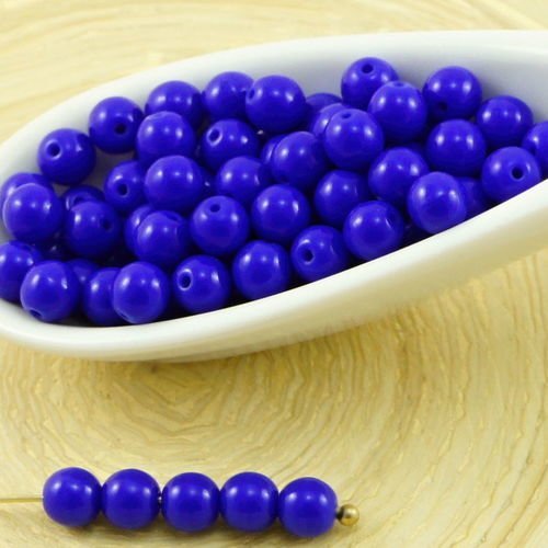 100pcs opaque bleu foncé rond druk verre tchèque pressé perles de petite entretoise de 4mm sku-31857