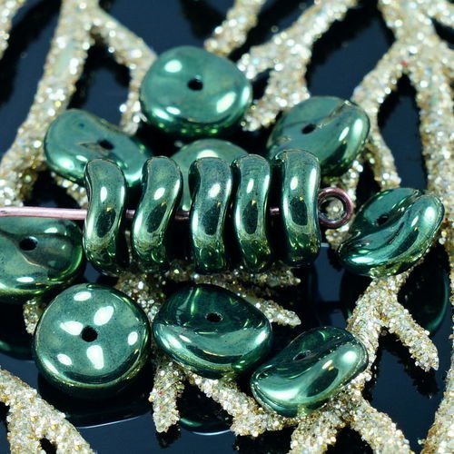 Nouvelle forme 20pcs métallique vert agité à plat rond de disque un trou de verre tchèque perles de  sku-25784