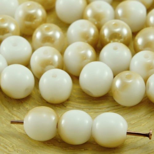 40pcs blanc opaque miel lustre demi tour druk verre tchèque pressé perles de 6mm sku-31960