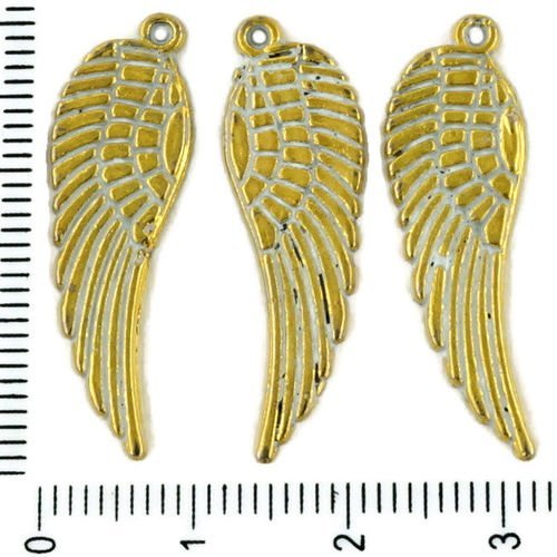 8pcs tchèque blanche mate patinée antique tons d'or de gros long d'aile d'ange en plumes de charmes  sku-34070
