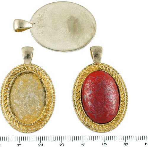 2pcs tchèque mat or patine antique ton argent grand ovale pendentif bande cabochon paramètre vide ti sku-34182